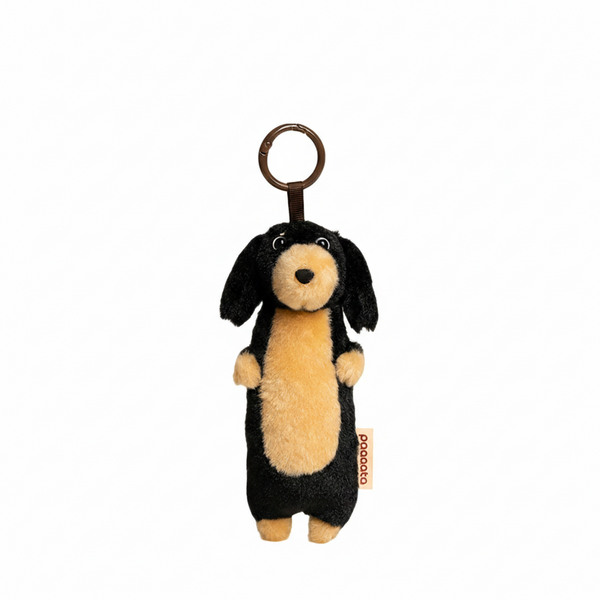 Black and Tan Long-haired Dachshund Charm plush toy